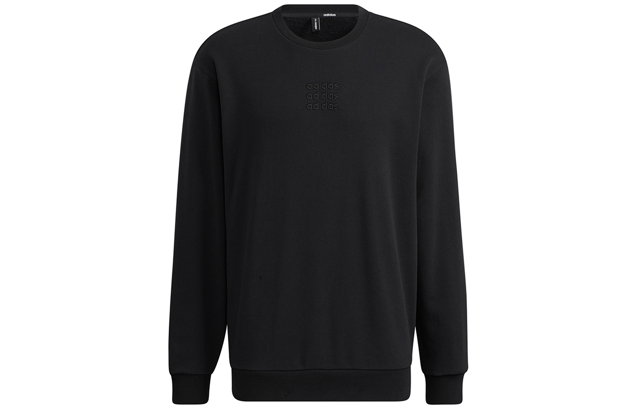 adidas Embroidered Logo Pullover Sweatshirt Black Pure Cotton Casualwear H14216