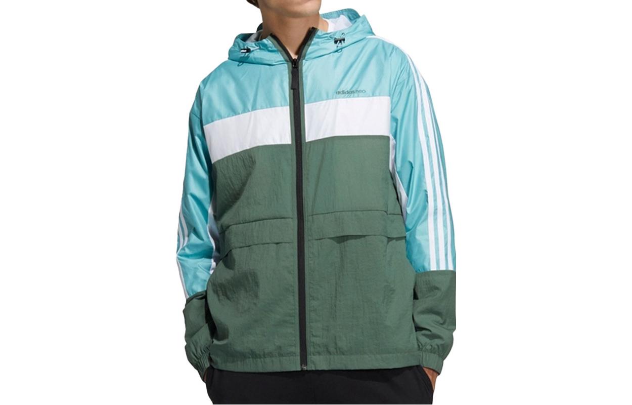 adidas Embroidered Logo Striped Colorblock Zip Hoodie Jacket Men Blue Green H57440