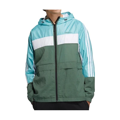 adidas Embroidered Logo Striped Colorblock Zip Hoodie Jacket Men Blue Green H57440