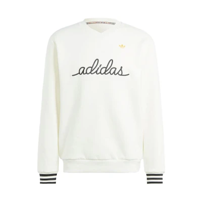 adidas Embroidered Logo Sweatshirt Gray White with Three-Stripe Cuffs IR7595