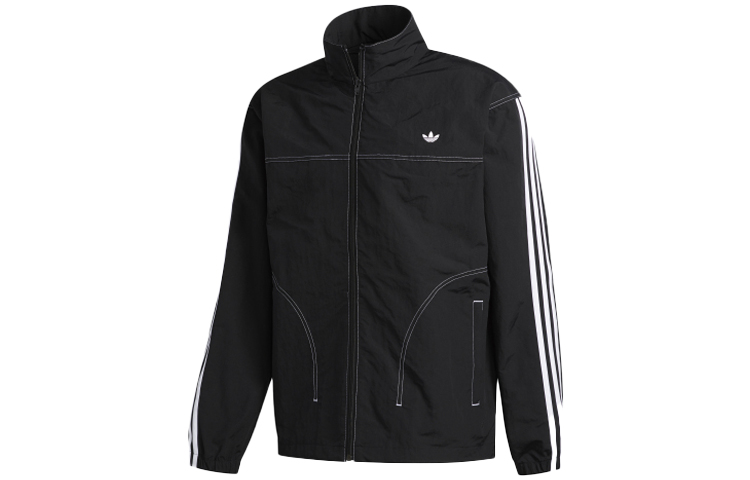 adidas Embroidered Trefoil Logo Stripe Track Jacket Black Mens Retro Style GD2057