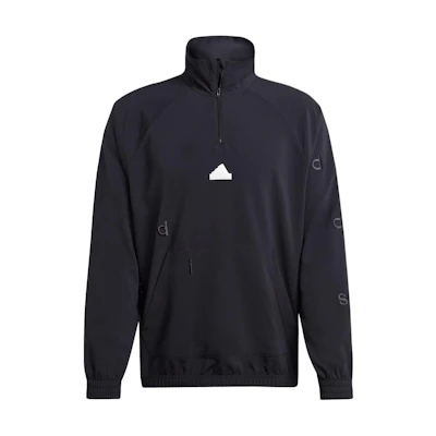 adidas Embroidery Woven 1/2 Zip Jacket Black Mock Neck Logo Long Sleeve Top IS1491
