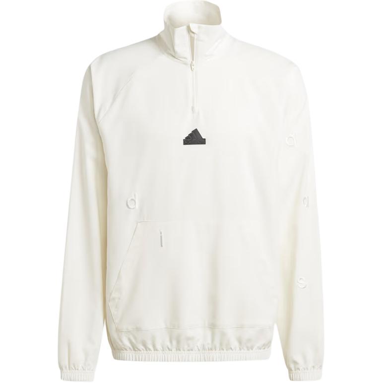 adidas Embroidery Woven 1/2 Zip Logo Jacket - White Long Sleeve Pullover IP3799