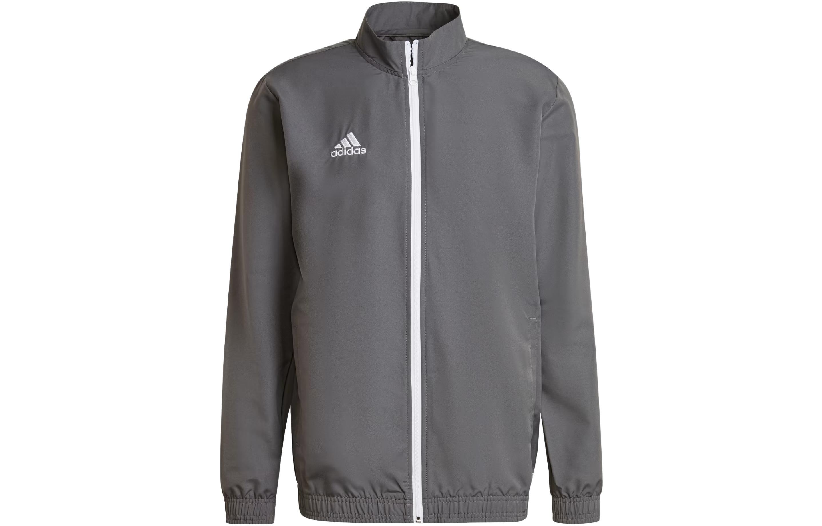 adidas Entrada 22 Gray Logo Track Jacket with Zipper Long Sleeves H57535