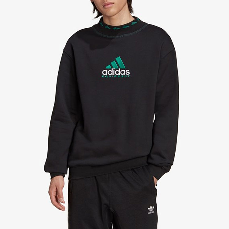 Lookbook アディダス EQT ロゴ刺繍 クルーネック スウェットシャツ ブラック HG8096