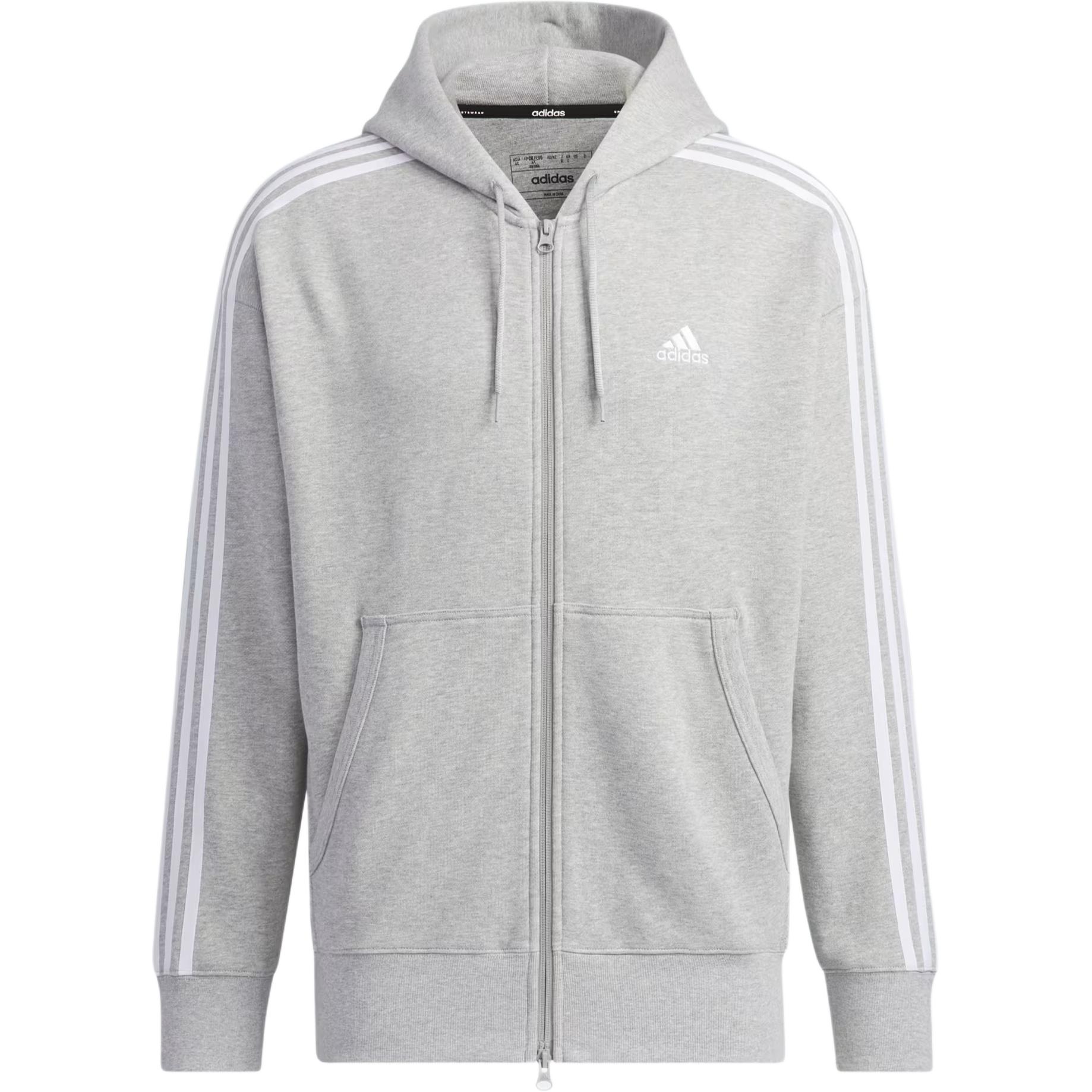 adidas ES+ 3-Stripes Logo Print Full-Zip Hoodie Jacket Gray JF3943
