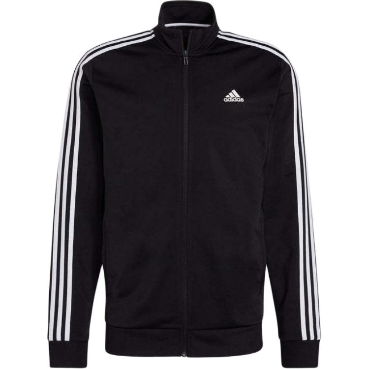 adidas Essential 3-Stripes Track Jacket Black Retro Warm-Up Zip-Up H40699