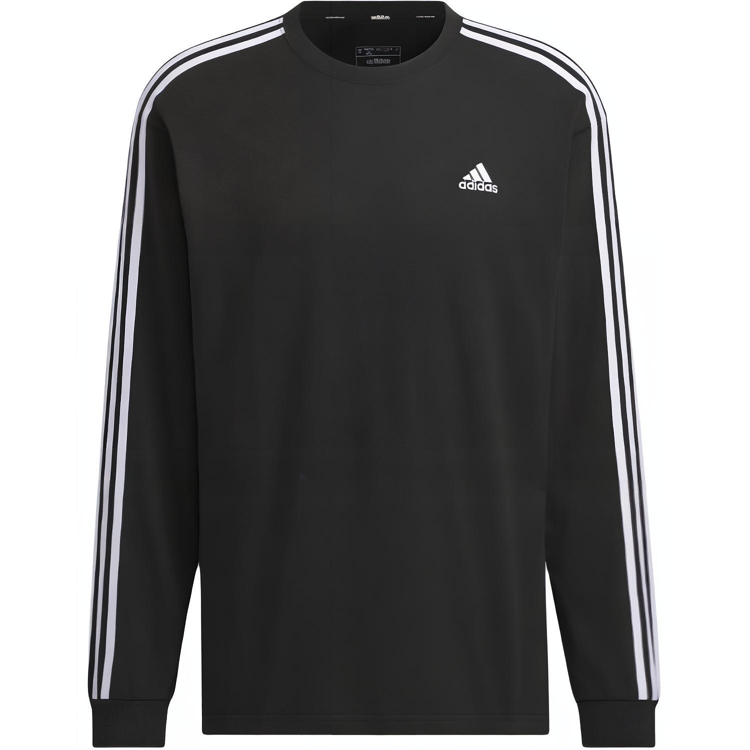 adidas Essential Black Striped Logo Print Crewneck Sweatshirt JF3907