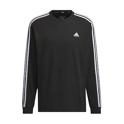 adidas Essential Black Striped Logo Print Crewneck Sweatshirt JF3907