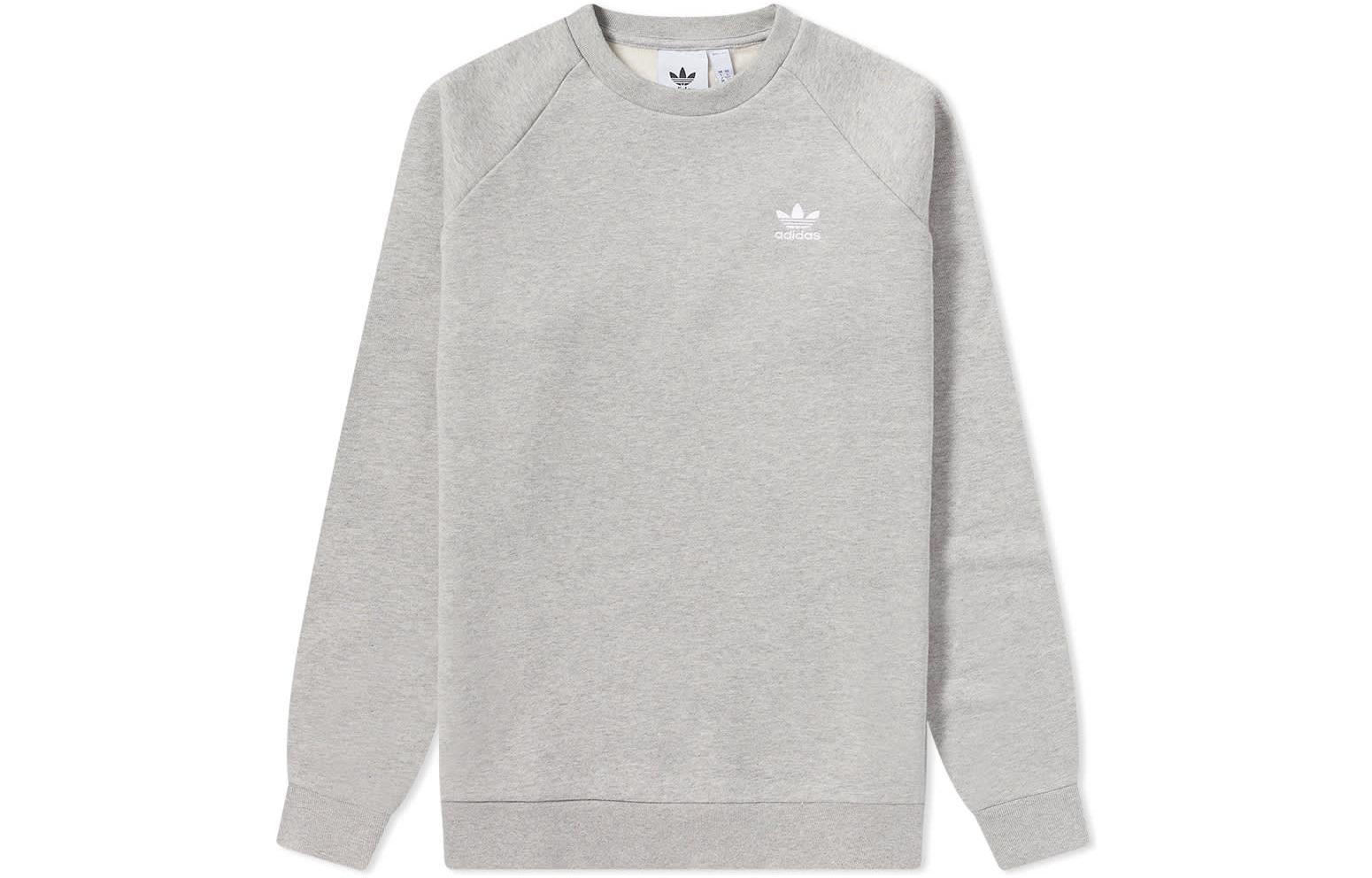 adidas Essential Crew Logo Embroidered Pullover Sweatshirt Gray - H34642