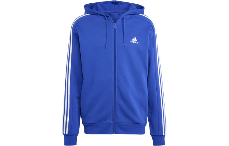 adidas Essential Fleece 3-Stripes Full-Zip Hoodie Blue Jacket IJ6491