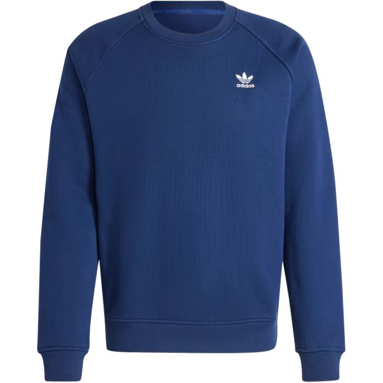 adidas Essential Trefoil Embroidered Logo Ribbed Crewneck Sweatshirt Navy Blue Men IY4935