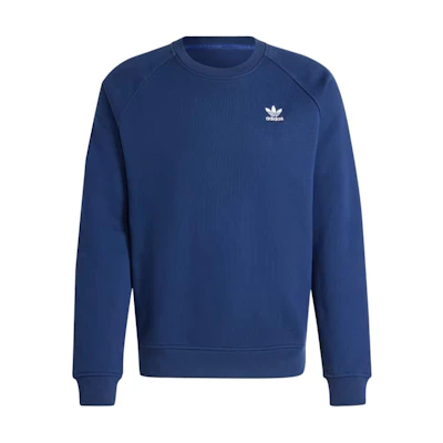 adidas Essential Trefoil Embroidered Logo Ribbed Crewneck Sweatshirt Navy Blue Men IY4935