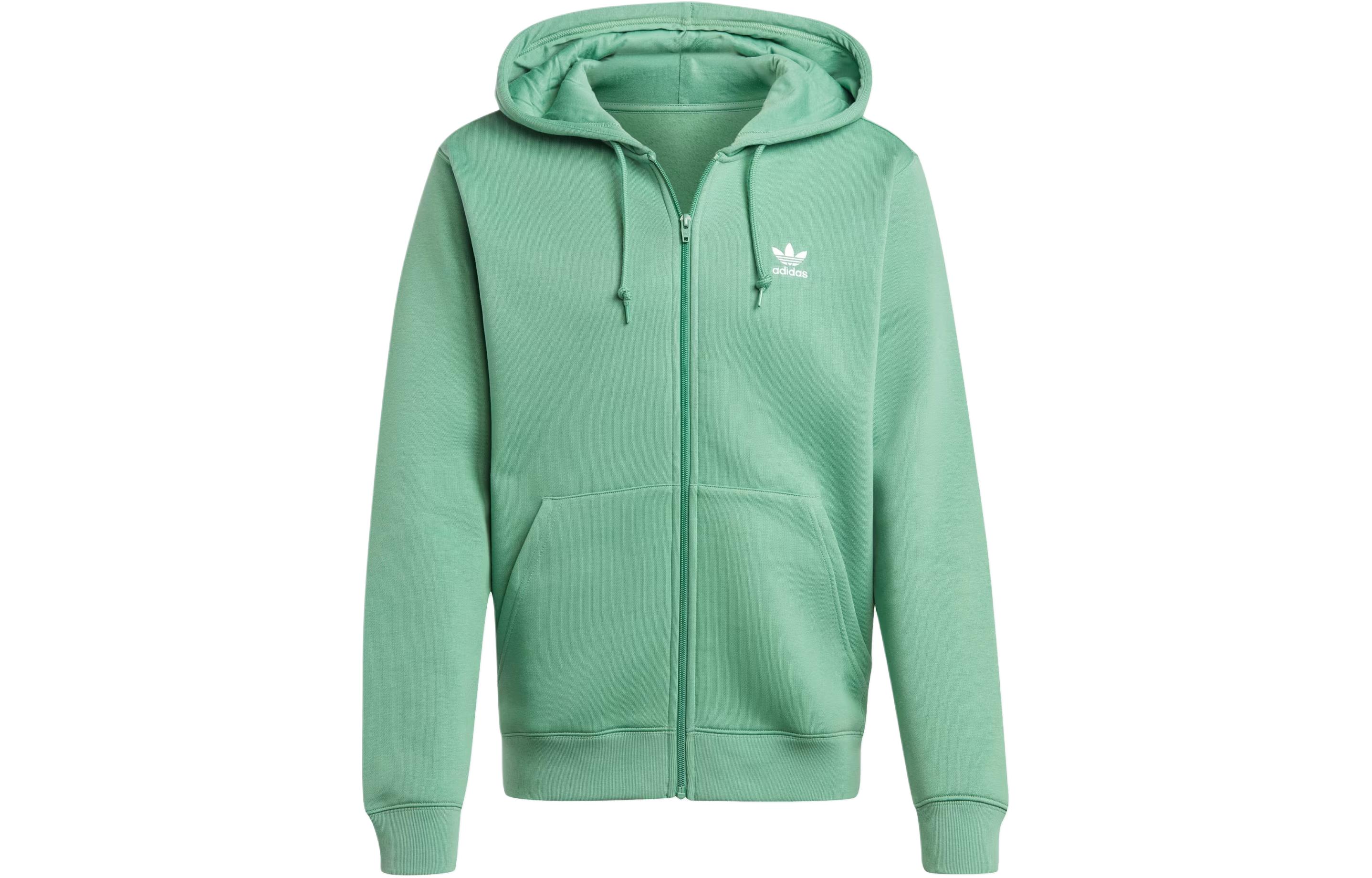 adidas Essential Trefoil Full-Zip Hoodie Green Casual Logo Sweatshirt IR7841