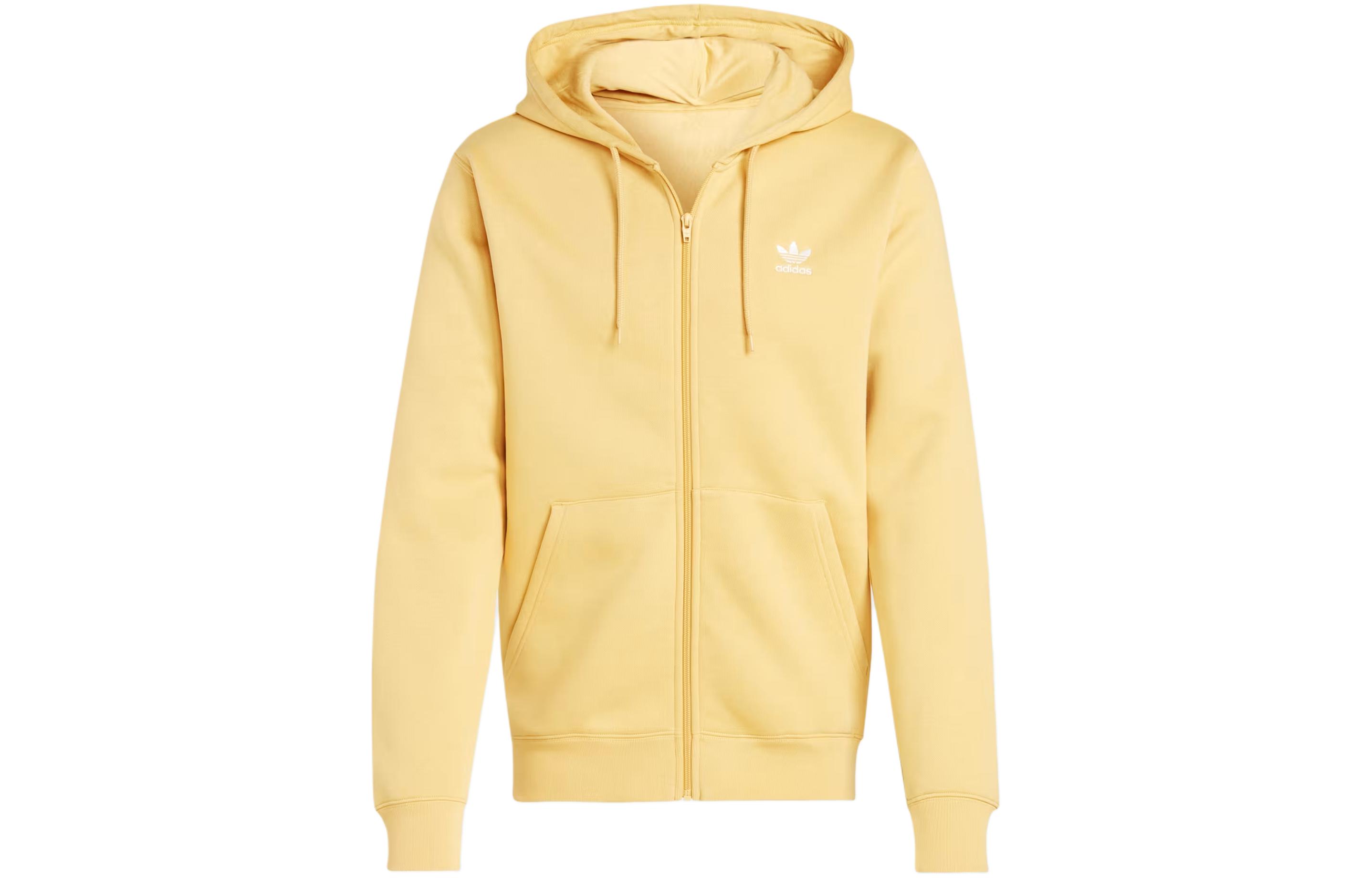 adidas Essential Trefoil Full-Zip Hoodie Yellow Casual Logo Sweatshirt IR7834