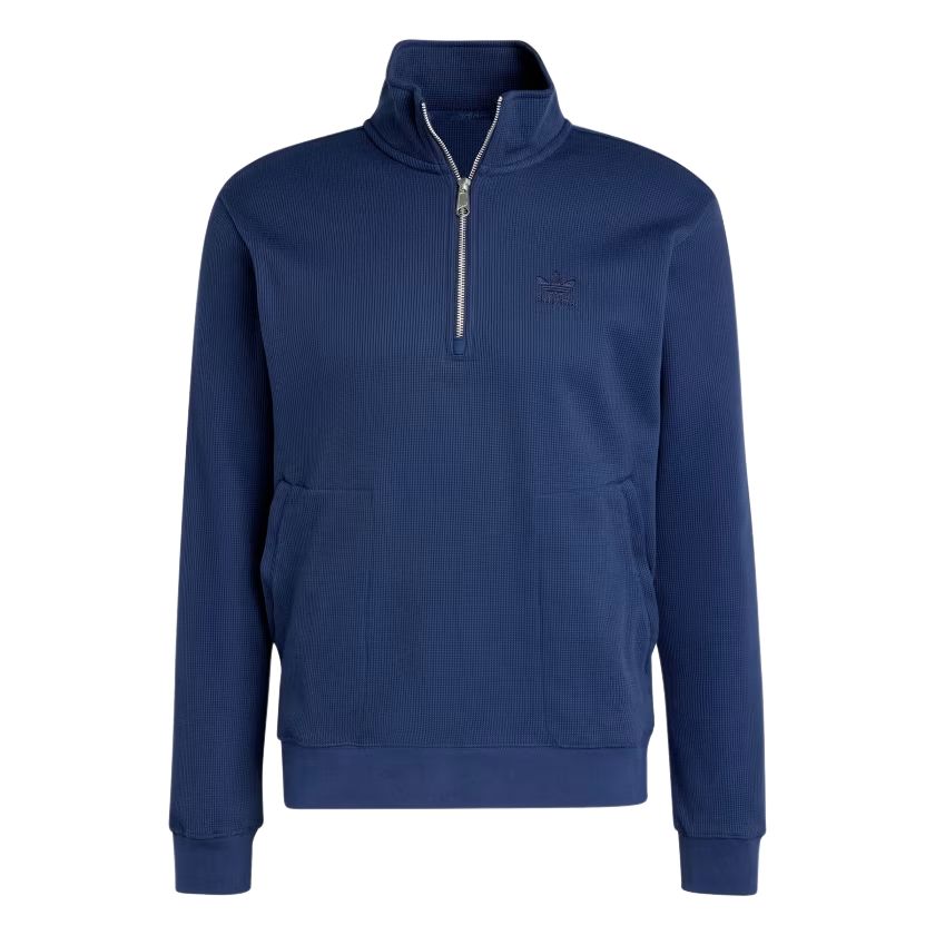 adidas Essential Trefoil Waffle Half-Zip Knit Sweatshirt Navy Blue IY2299