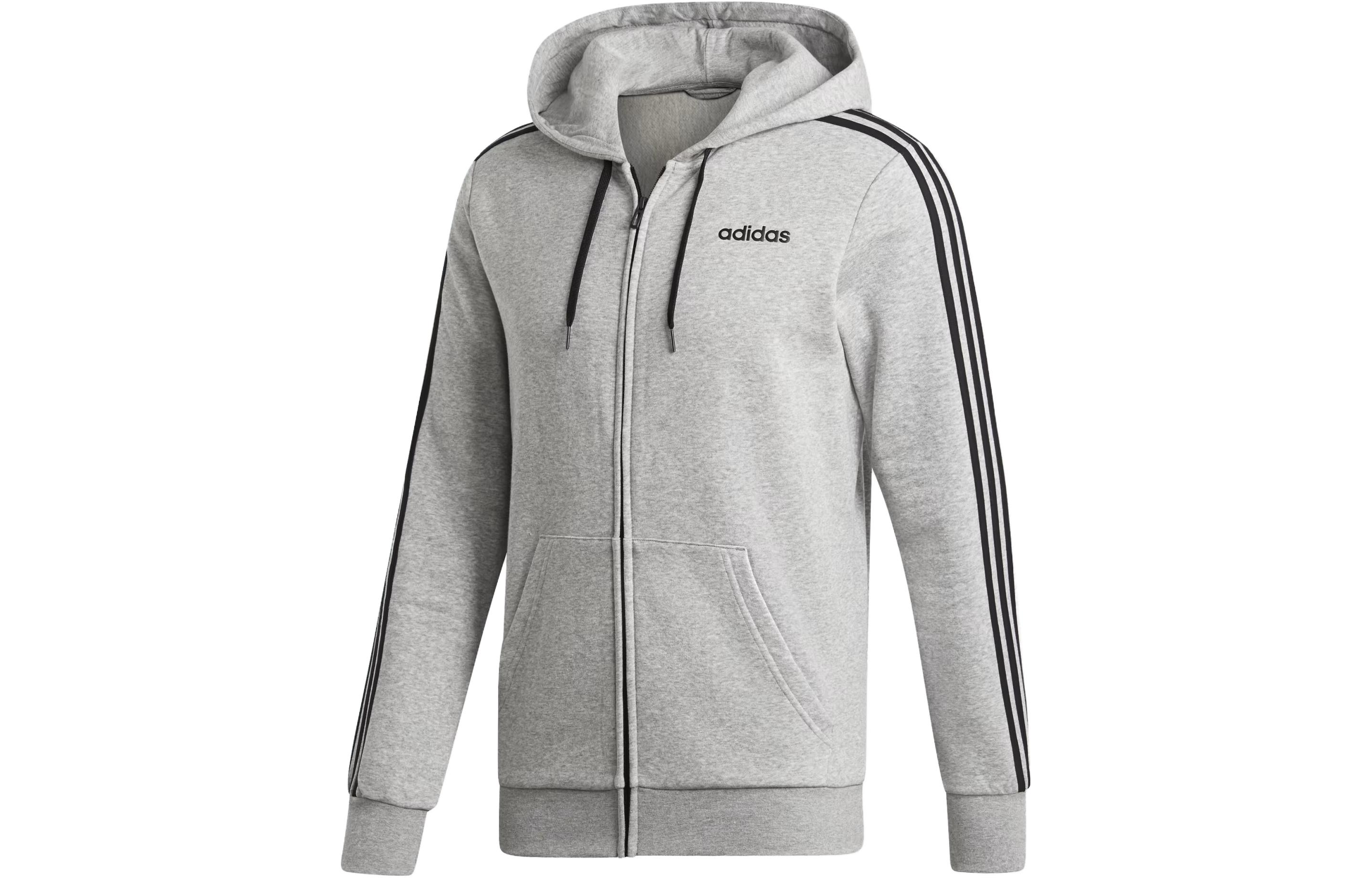 adidas Essentials 3-Stripes Fleece Hoodie Gray Full-Zip Logo Sweatshirt DU0476