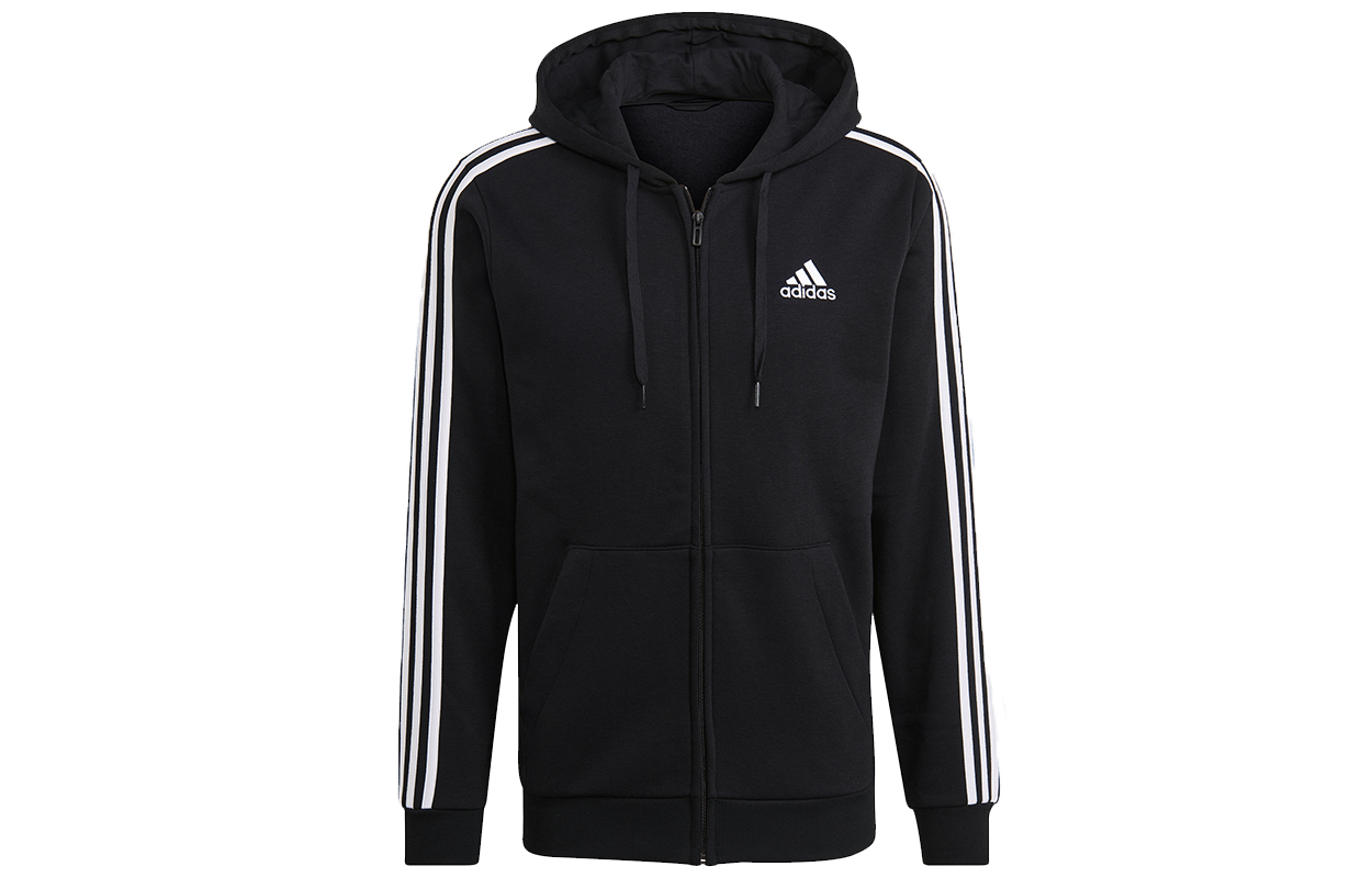 adidas Essentials 3-Stripes Full-Zip Hoodie Jacket - Black GK9051