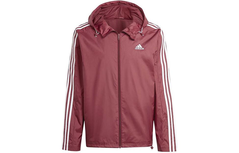 adidas Essentials 3-Stripes Logo Print Hoodie Jacket Men’s Deep Red IS1335