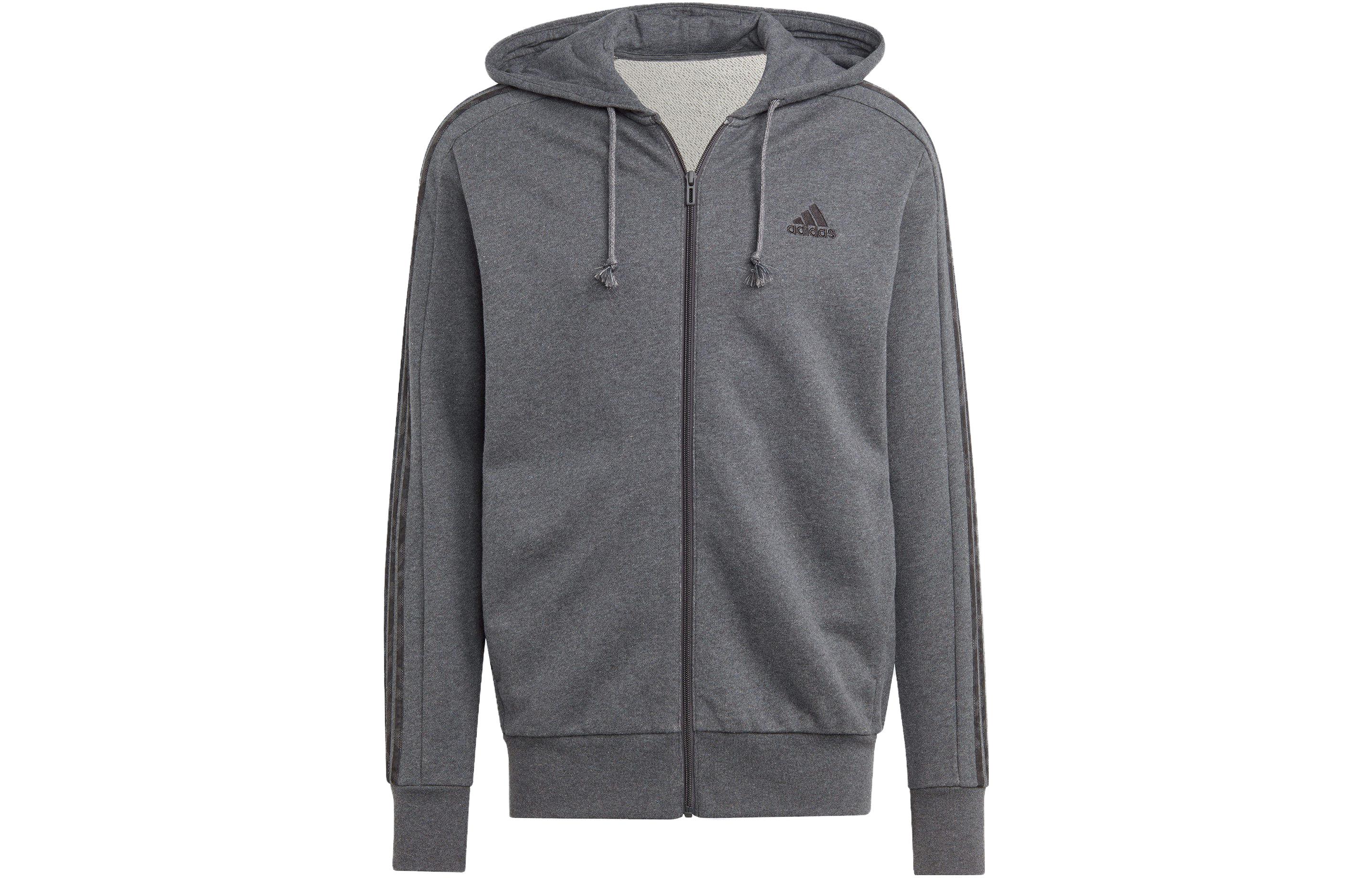 adidas Essentials 3-Stripes Logo Zip Hoodie Grey IC9837