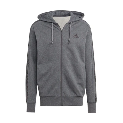 adidas Essentials 3-Stripes Logo Zip Hoodie Grey IC9837