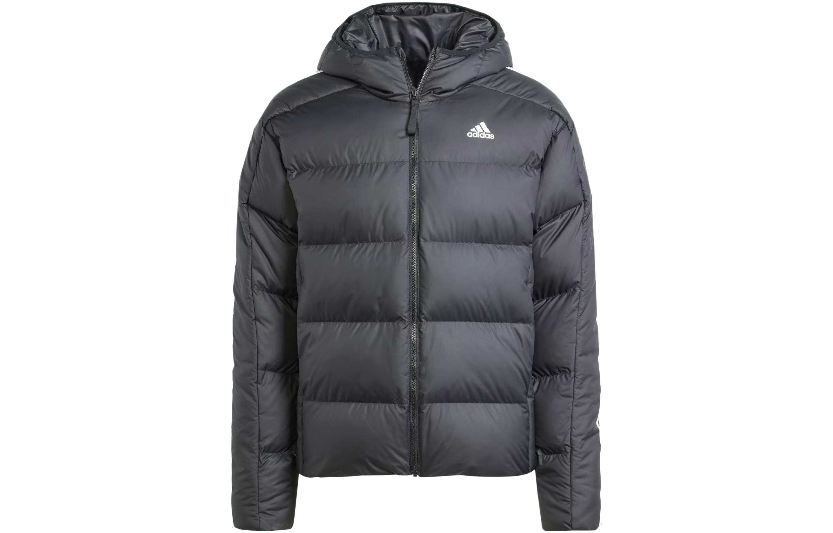 adidas Essentials  Midweight Hooded Down Jacket Black with Triple Stripes. HZ4429 圖 2