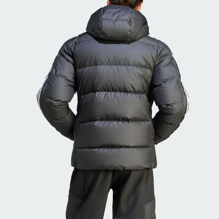 adidas Essentials  Midweight Hooded Down Jacket Black with Triple Stripes. HZ4429 圖 4