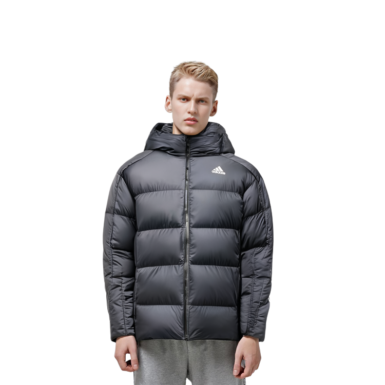 adidas Essentials  Midweight Hooded Down Jacket Black with Triple Stripes. HZ4429 圖 6