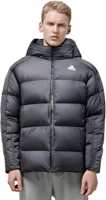 阿迪达斯三条纹中厚款连帽羽绒夹克黑色款式。 HZ4429 Details for 阿迪达斯三条纹中厚款连帽羽绒夹克黑色款式。 HZ4429