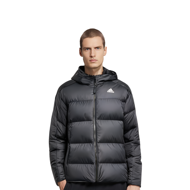adidas Essentials  Midweight Hooded Down Jacket Black with Triple Stripes. HZ4429 圖 7