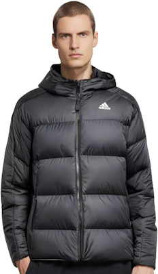 阿迪达斯三条纹中厚款连帽羽绒夹克黑色款式。 HZ4429 Sizing 阿迪达斯三条纹中厚款连帽羽绒夹克黑色款式。 HZ4429