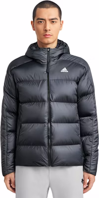 阿迪达斯三条纹中厚款连帽羽绒夹克黑色款式。 HZ4429 Cheap 阿迪达斯三条纹中厚款连帽羽绒夹克黑色款式。 HZ4429