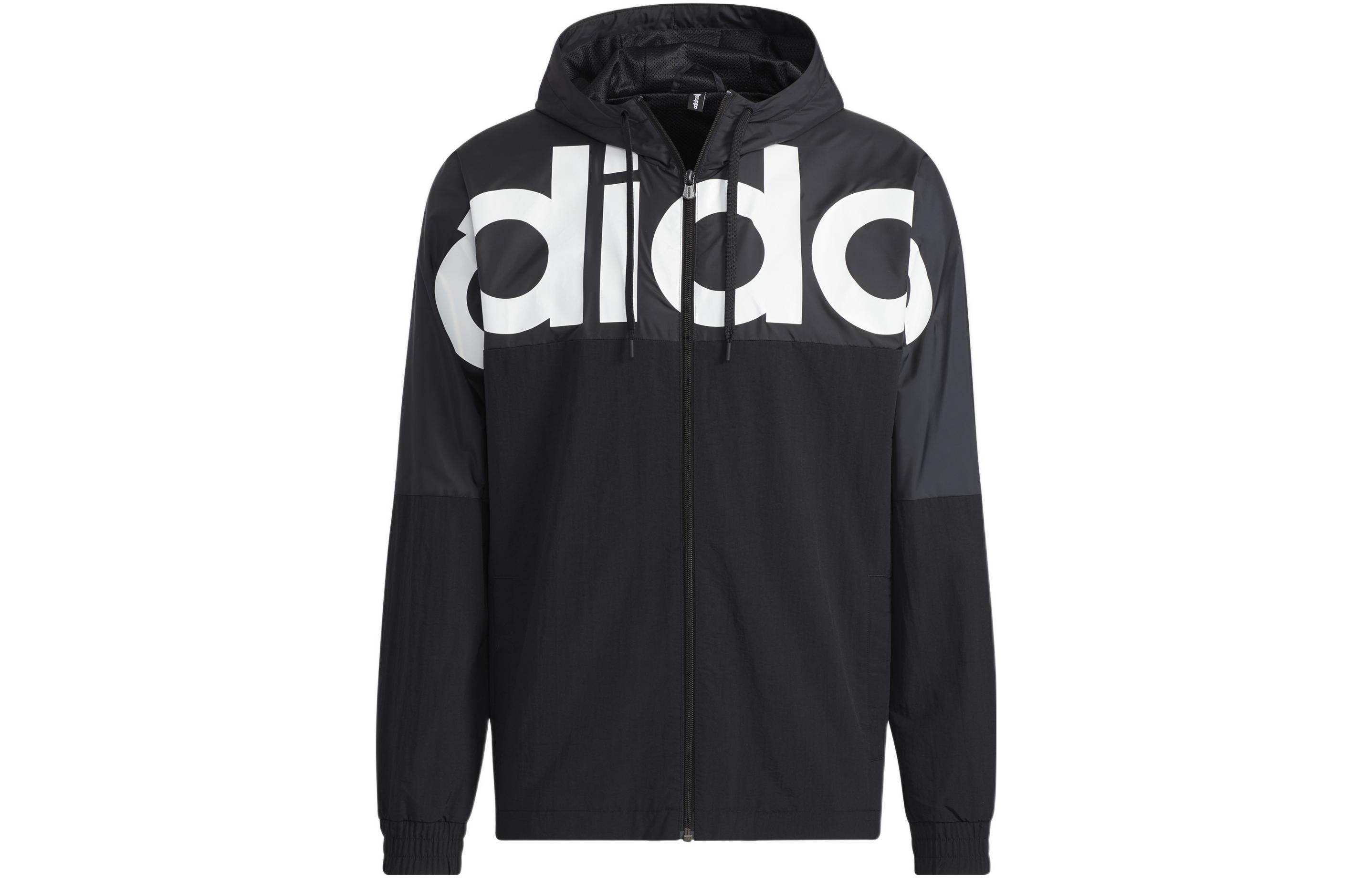adidas ESSENTIALS Big Logo Colorblock Hoodie Jacket Black Casual Sportswear HD4700
