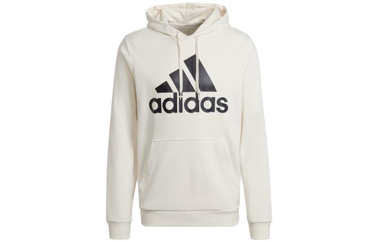 adidas Essentials Big Logo Hoodie Beige Letter Print Pullover HE1846