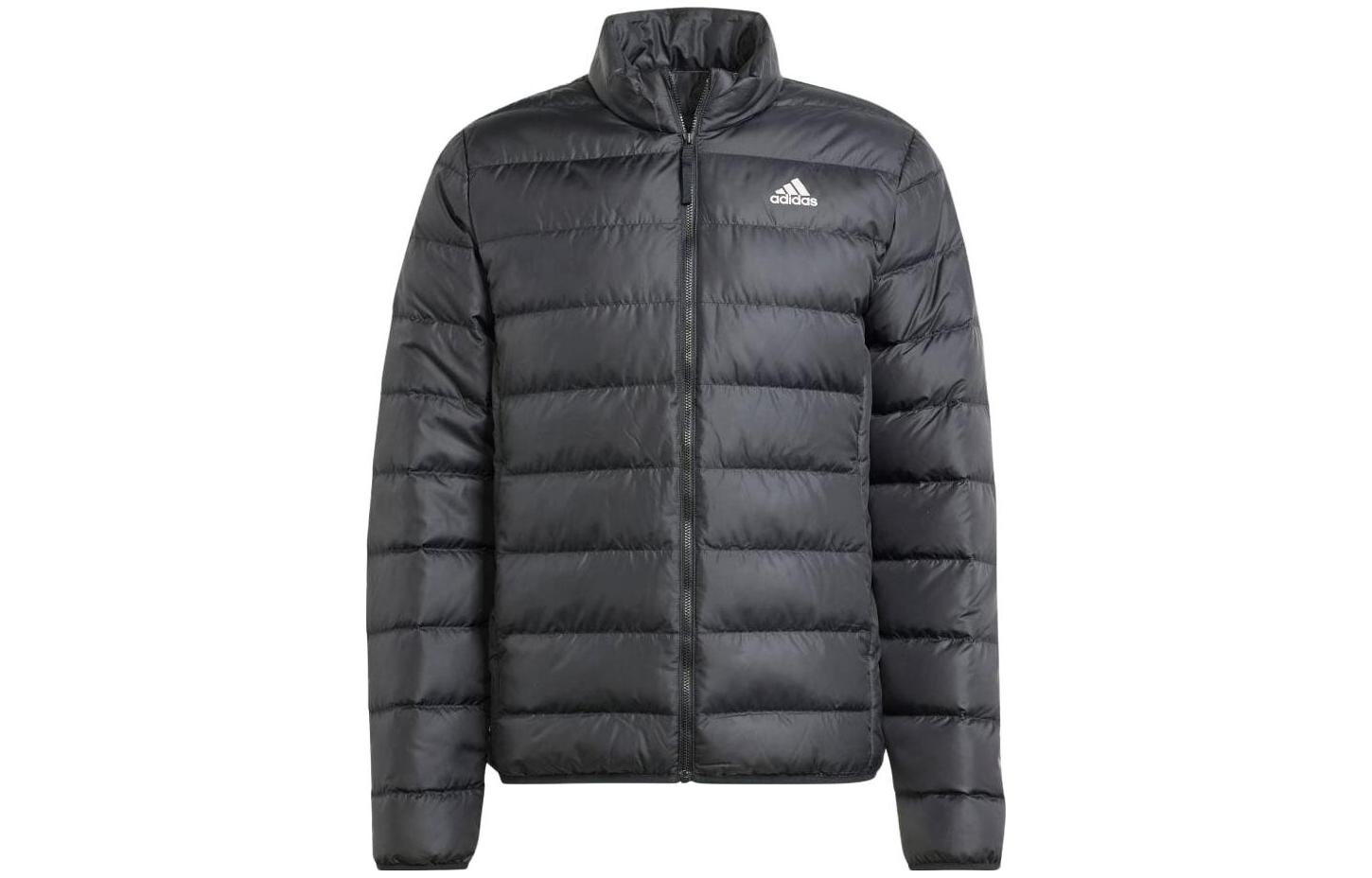 adidas Essentials Black Hooded Zip Puffer Jacket with Stripes HZ5730 圖 2