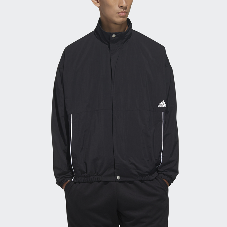 adidas Essentials Black Stand Collar Casual Sports Jacket HN8479 圖 4