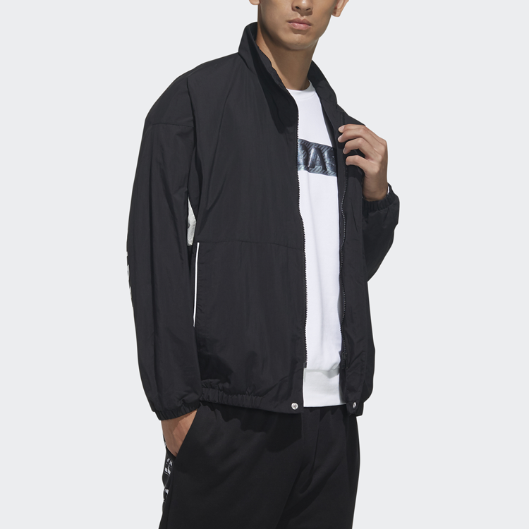 adidas Essentials Black Stand Collar Casual Sports Jacket HN8479 圖 7