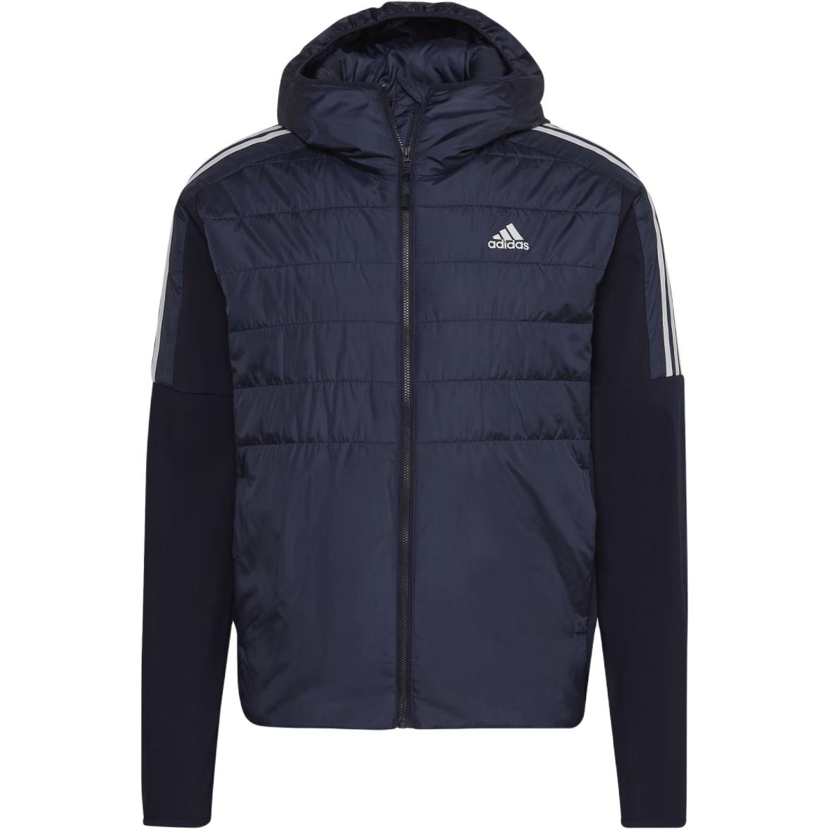 adidas Essentials Black Warm Hoodie Jacket with Three Stripes HK4635