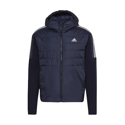 adidas Essentials Black Warm Hoodie Jacket with Three Stripes HK4635