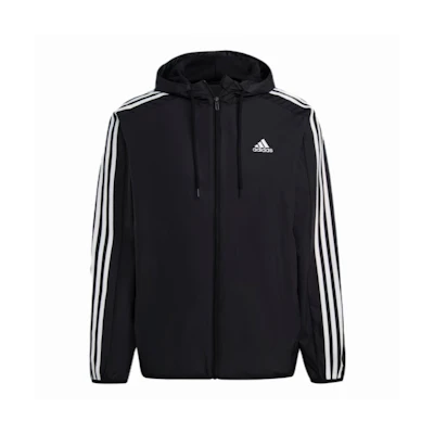 adidas Essentials Black Windbreaker Jacket with Three Stripes IB0378