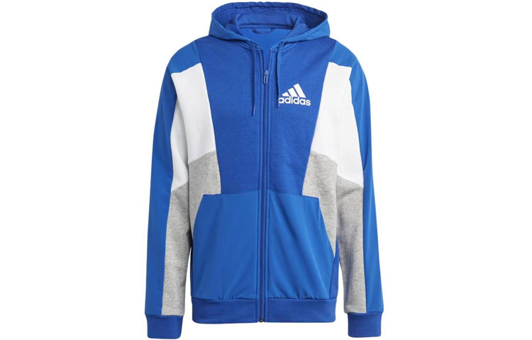 adidas Essentials Colorblock Full-Zip Hoodie Blue Logo Patch Jacket HY5934