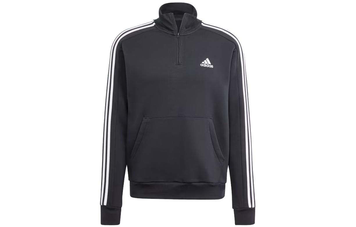 adidas Essentials Fleece 3-Stripes 1/4-Zip Sweatshirt Black Pullover HZ6235