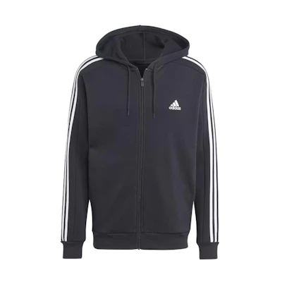 adidas Essentials Fleece 3-Stripes Full-Zip Hoodie Black Lavage Design IB4029