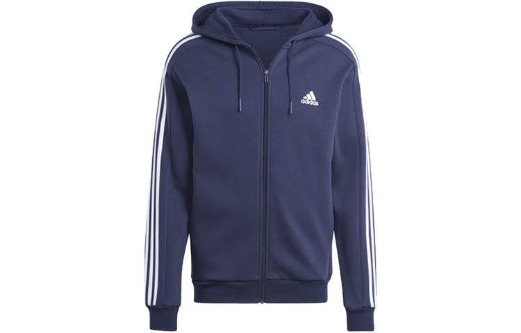 adidas Essentials Fleece 3-Stripes Full-Zip Hoodie Navy Blue IJ6478