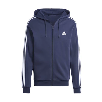 adidas Essentials Fleece 3-Stripes Full-Zip Hoodie Navy Blue IJ6478