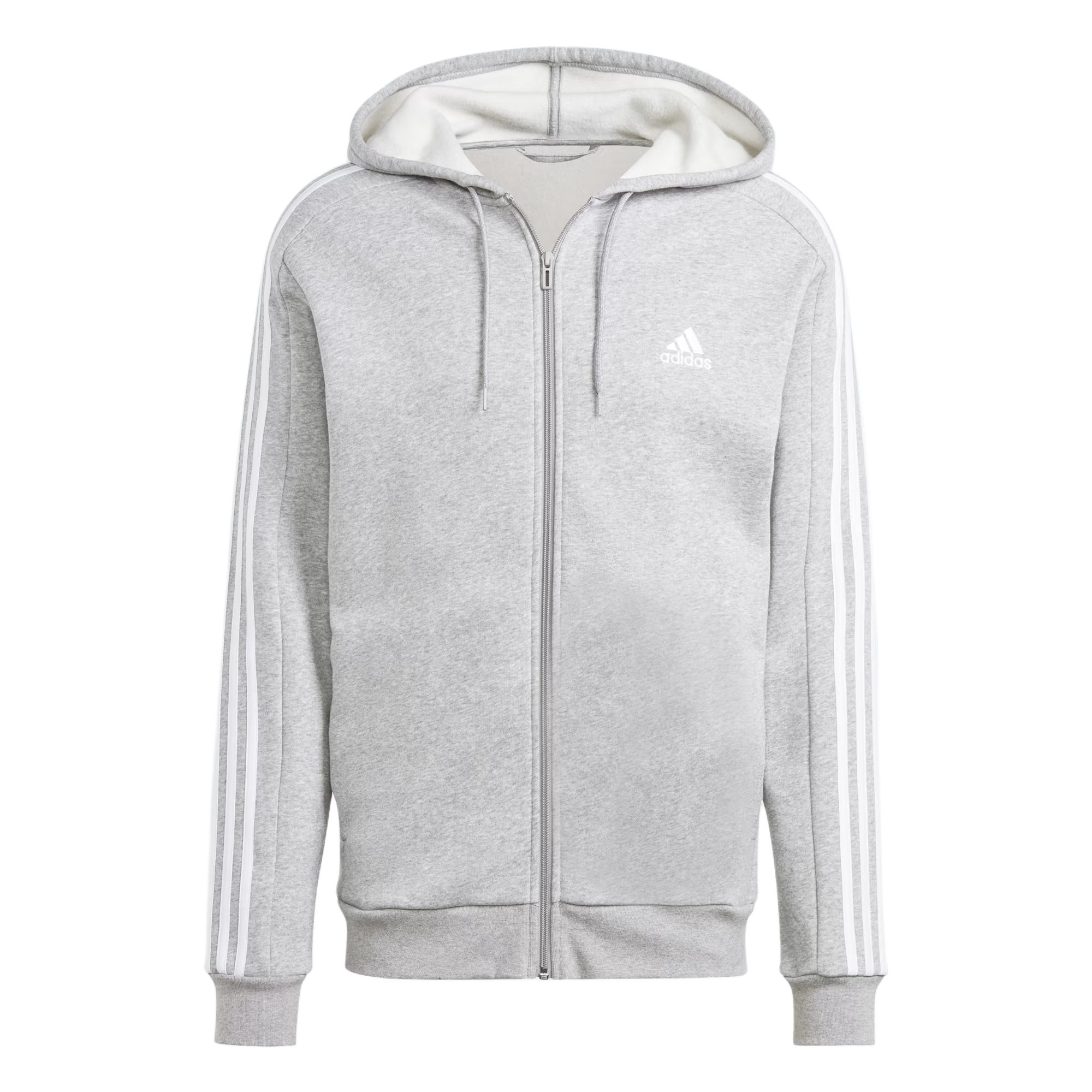 adidas Essentials Fleece 3-Stripes Full-Zip Hoodie Gray IJ6479