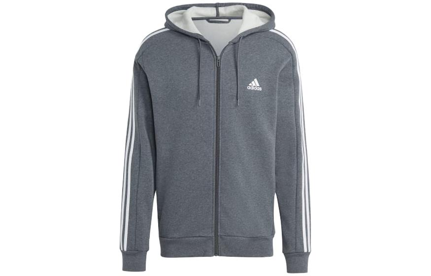 adidas Essentials Fleece 3-Stripes Full-Zip Hoodie Grey Jacket IJ6480