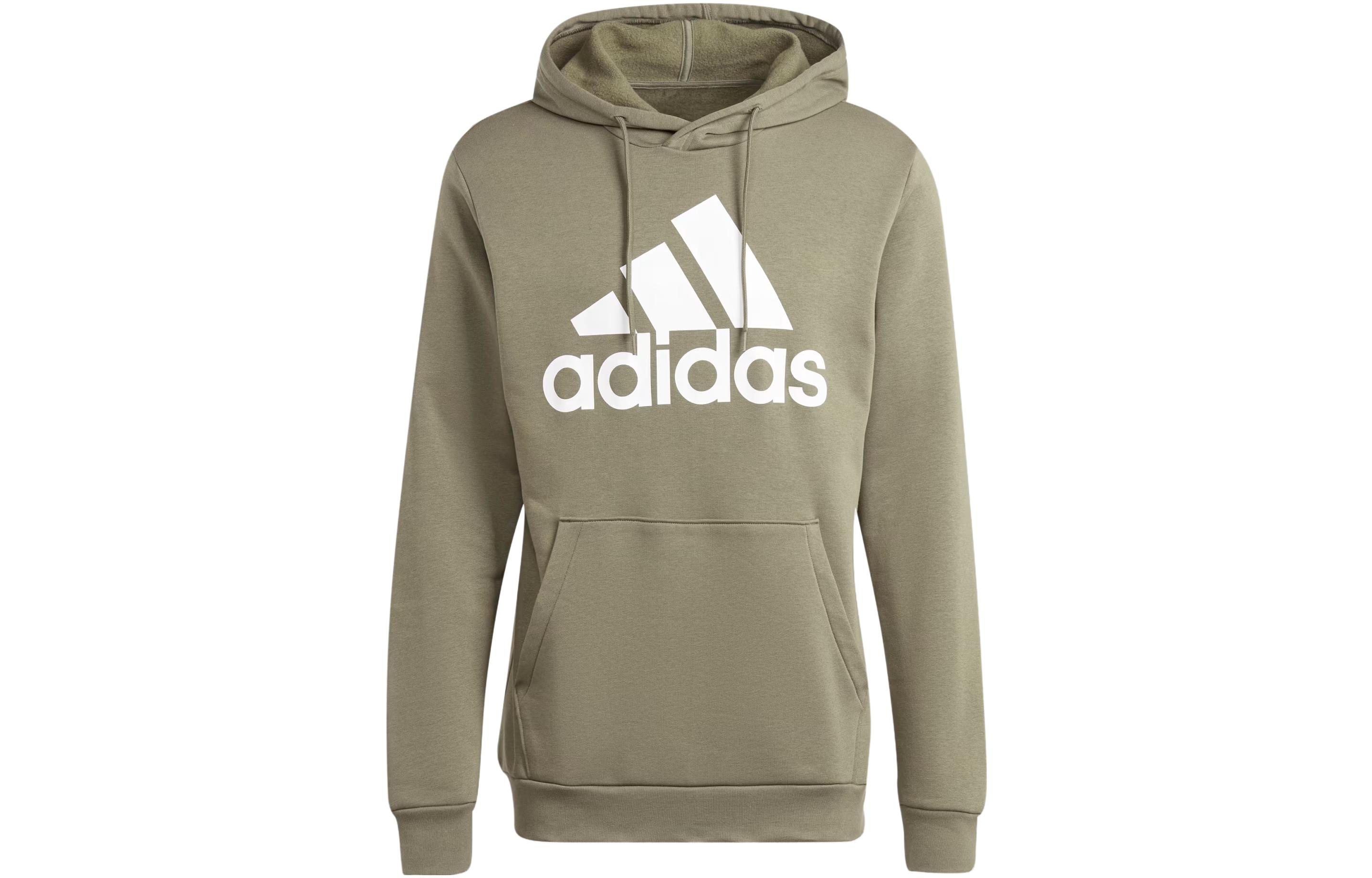 adidas Essentials Fleece Big Logo Hoodie Olive Pullover Sweatshirt IJ8913