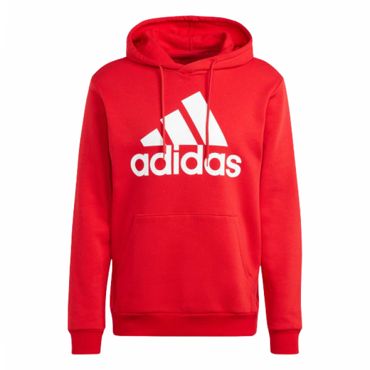 adidas Essentials Fleece Big Logo Hoodie Red Mens Pullover Sweatshirt IJ8911