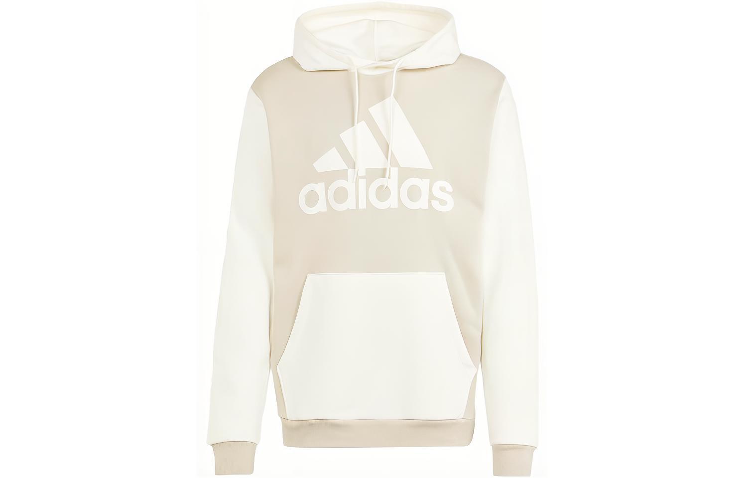 adidas Essentials Fleece Logo Hoodie Beige Long Sleeve Pullover IR9986